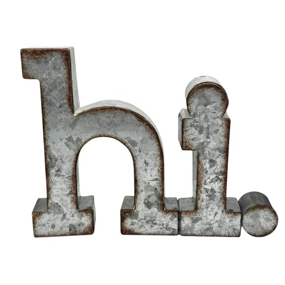 Galvanized Metal "Hi" Letter Wall Sign - Picture 1 of 6